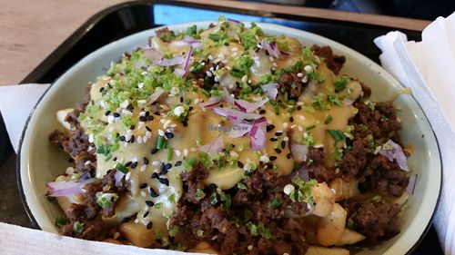 Mince loaded chips at Lekker Vegan Cafe - Kloof St in Cape Town