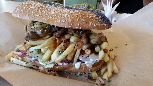 Beef chicken strip gatsby at Lekker Vegan Cafe - Kloof St in Cape Town