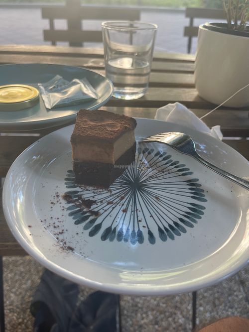 Tiramisu. Is amazing .. not so sweet  strong texture .. recommend   at Plantmilkyway in Budapest