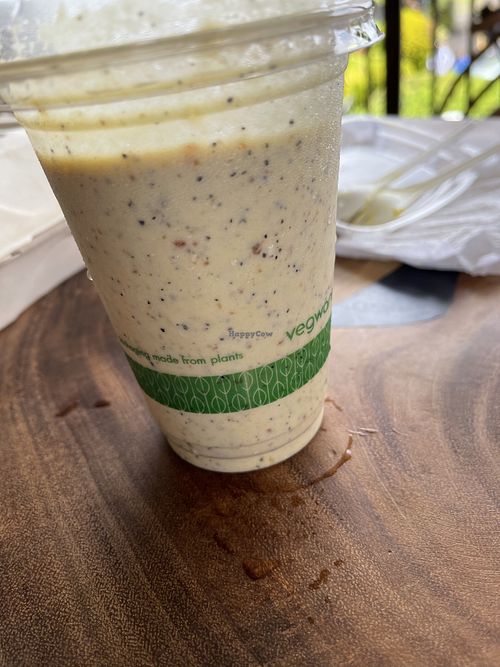 (Half drunk) Paradise Bliss smoothie with Real Lilikoi juice, pineapple, apple, banana and extra aloha!  at Barefoot Zone in Captain Cook