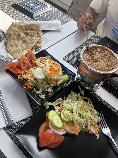 Dal salad and naan  at Indian Hut in Olhao