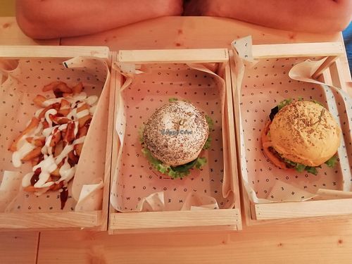 Burger and patata brava at Flower Burger in Verona