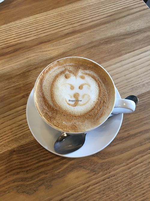 Soya latte (cute!) at VGN Boulevard in Stourbridge
