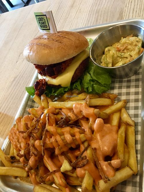 Chilli burger with cheesy island fries at VGN Boulevard in Stourbridge