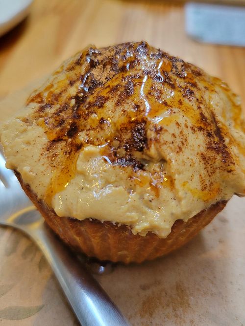 Banana cake / pie... Yummy! at Purana in Sao Paulo