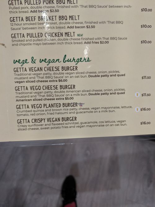 Vegan burger options at Getta Burger in North Ward