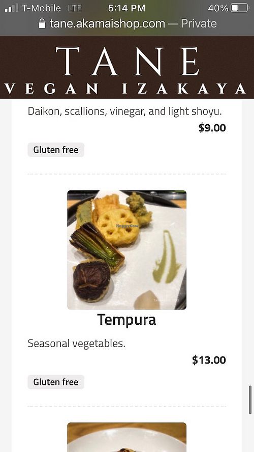  at Tane Vegan Izakaya in Honolulu