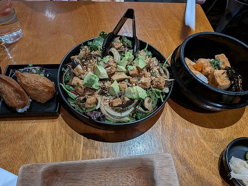 Inari. Poke salad, agedashi tofu at Tane Vegan Izakaya in Honolulu