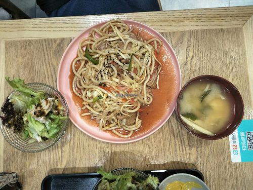 Beef noodles, miso soup, tuna salad set lunch. at Maruyama 丸山精进料理 in Shanghai