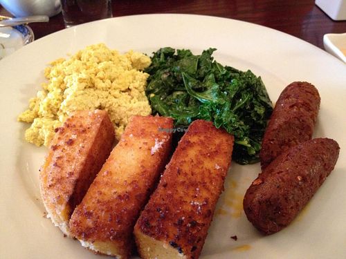 Spanish breakfast with polenta, tofu scramble and greens at Mi Lah Vegetarian in Ambler