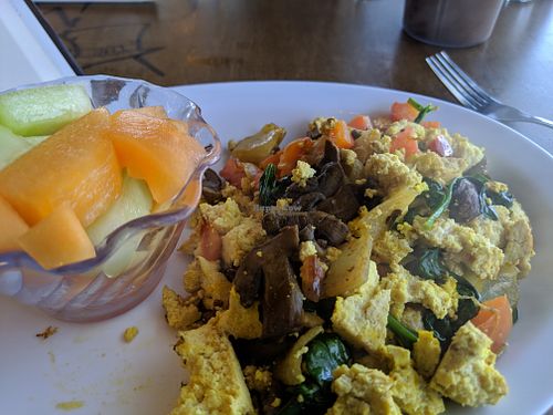 Tofu scramble with fruit side. Other sides are available. at The Mad Batter in Henderson