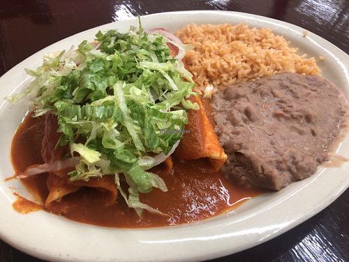 Potato enchiladas with red sauce at El Charrito Market in Gilroy
