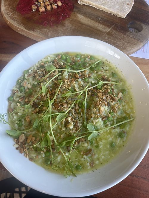 Main-sized risotto, hummus platter in background   at Pomonal Estate in Pomonal