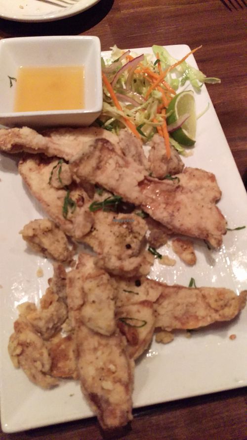 spring 2016: trumpet mushrooms with orange sauce at Millennium in Oakland