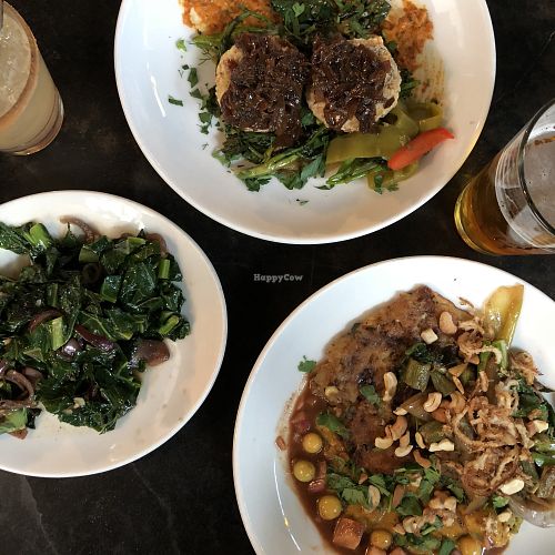 Braised Greens, Potato Croquettas and Sweet Corn Uttapam at Millennium in Oakland