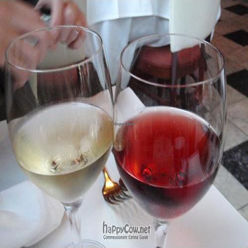 Vegan white wine and pinot noir grape juice. at Millennium in Oakland