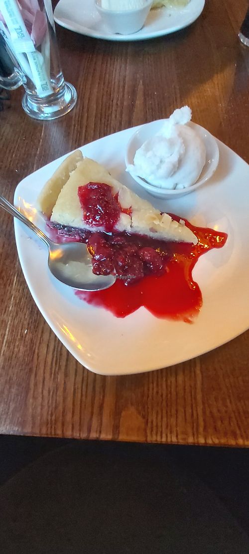 Vegan bakewell tart with ice cream -- delicious! at High Park in Huddersfield