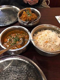Aloo Gobi and Aloo Mutter and their "unlimited rice." at Spice Indian Cuisine in Meridian