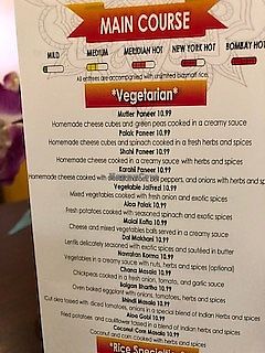 The list of Vegetarian Entrees on the menu. at Spice Indian Cuisine in Meridian