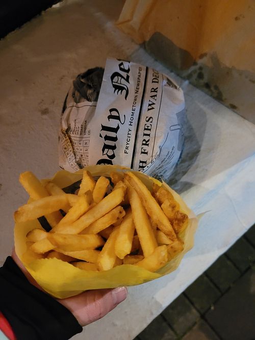 Burger and fries. The sauce for the fries was delicious at Junkyard in Reykjavik