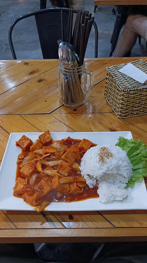 Tofu in super tasty tomato-based sauce at ROM Vegetarian Restaurant in Hoi An