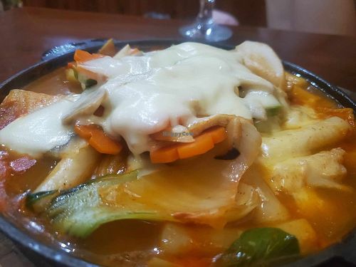 Tteokbokki with cheese at ROM Vegetarian Restaurant in Hoi An