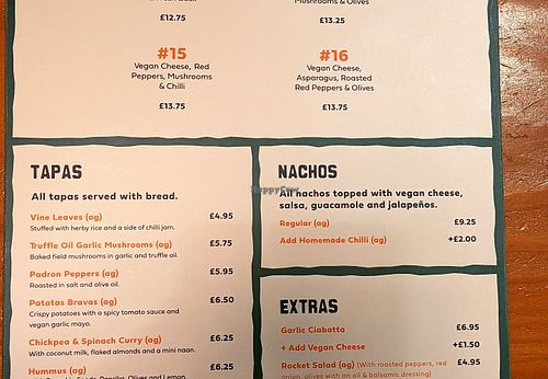 Vegan menu at The Square Orange in Keswick