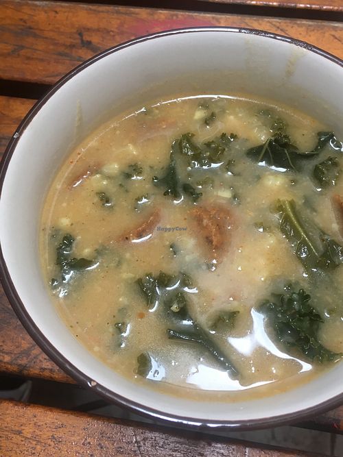 Kale and sausage soup at no bones in Krakow