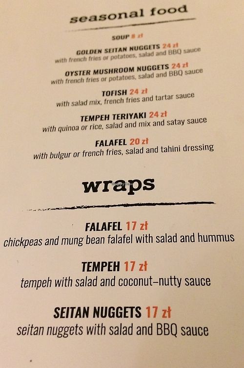 Menu at no bones in Krakow