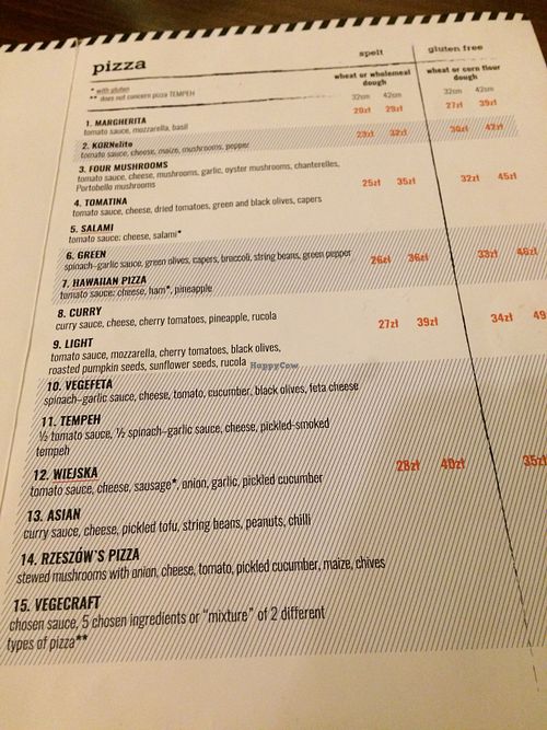 Menu at no bones in Krakow