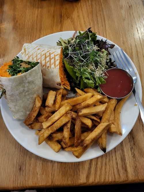 Liberty wrap with 1/2 salad 1/2 fries side. at Pure Kitchen - Preston in Ottawa