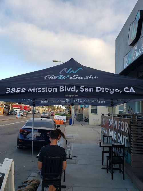 Sidewalk seating minimal. at NoW Sushi in San Diego