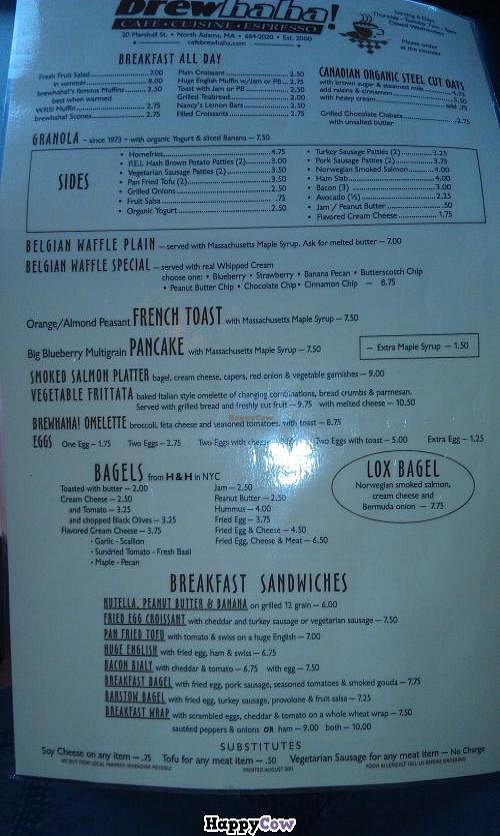 Breakfast all-day menu  at Brewhaha in North Adams