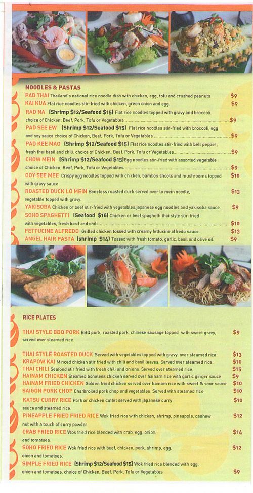 Menu at Soho Thai Fusion Bar and Grill in Lomita