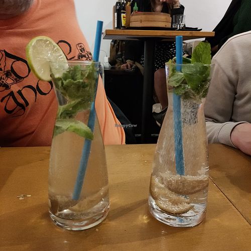 Salty lime soda and salty lime Seven-up at Baoz! Bar in Munich