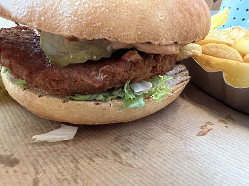 Swing burger and fries  at Swing Kitchen - Schwedenplatz in Vienna
