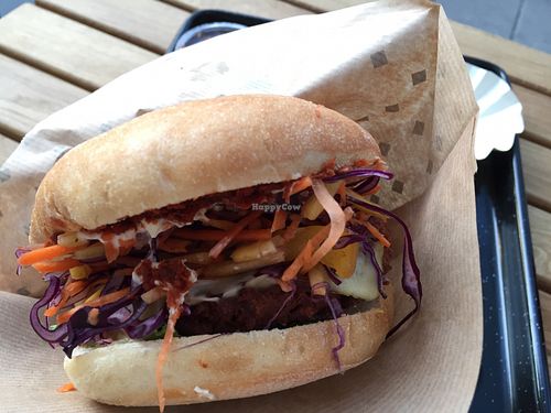 Cheese burger close up at Swing Kitchen - Schwedenplatz in Vienna