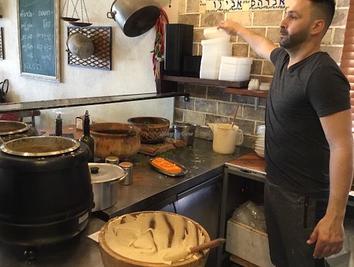 One of the owners  at Ozi Hummus Ful in Netanya