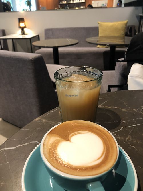 Cappuccino & kombucha ice tea at Real Food 真食 - Novena in Central Singapore