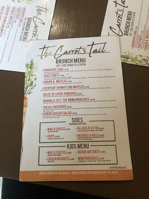 Weekend menu at The Carrot's Tail in Rathmines