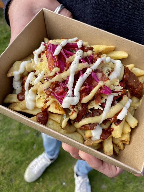 Loaded fries with seitan strips  at A Tribe Called Veg in Brighton