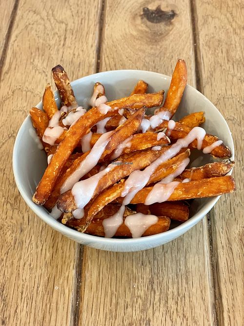 Sweet potato fries with garlic mayo  at A Tribe Called Veg in Brighton