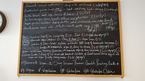 Menu board at Dragonfly Bistro in Aberystwyth