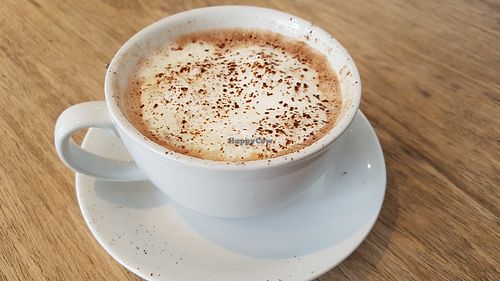 Hot chocolate with soy milk at Dragonfly Bistro in Aberystwyth