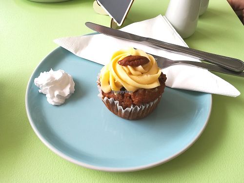 Carrot cupcake at Dragonfly Bistro in Aberystwyth