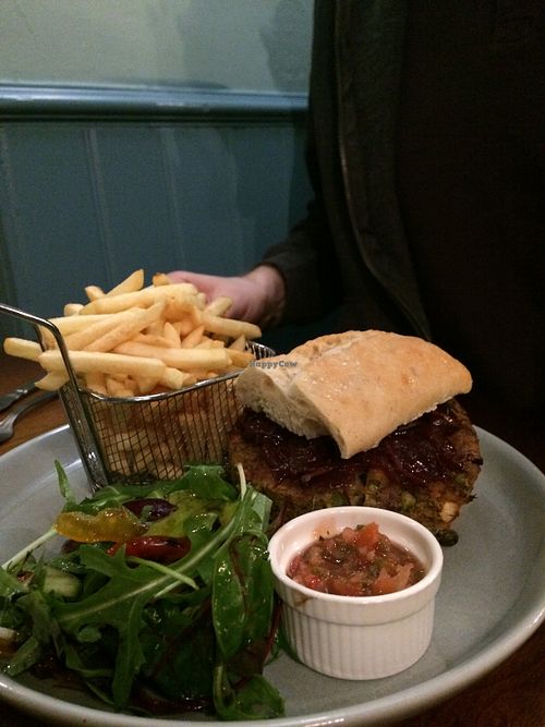 Vegan burger  at White Lion Hotel in Hebden Bridge