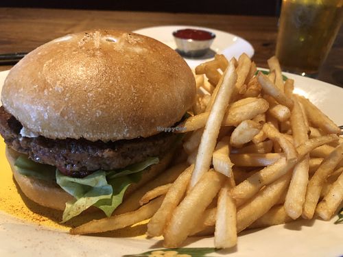 Impossible burger with fries at Market Tavern in Dublin