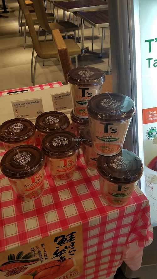 T's Tantan vegan display at Tokyo Food Bar.  More food in fridge to right. at NRT - Tokyo Food Bar - T1 in Narita