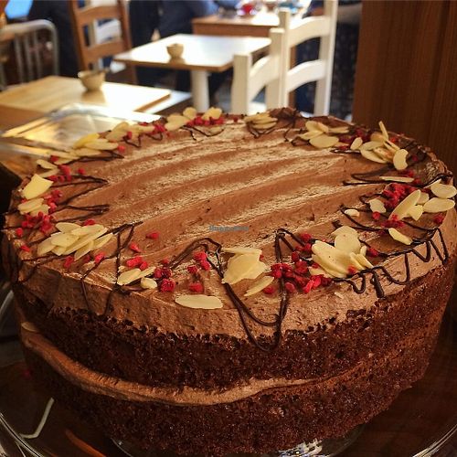 Vegan Raspberry Almond and Chocolate Cake at Chapter One Coffee Shop in Edinburgh