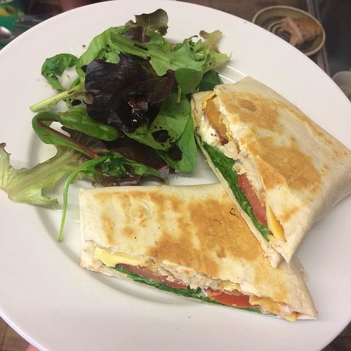 Vegan Sweet Chilli Chicken, Cheese, Tomato Wrap at Chapter One Coffee Shop in Edinburgh